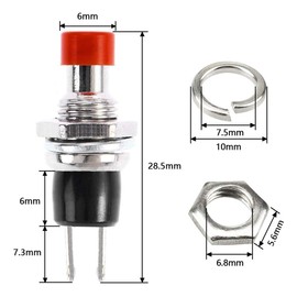 GTIWUNG Mini Push Button with Pre-Wired, Momentary Pressure Switch Lockless, 2 Pins 1A AC250V/3A AC125V SPST ON/OFF Button Switch, 7 mm Mounting Hole, Black & Red