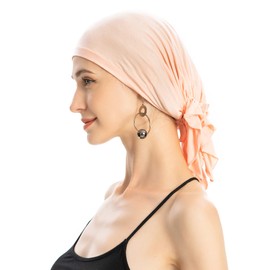 ZLYC Women's Chemo Turban Hat Pre-Tied Headscarf Headwraps Lightweight Beanie Hat, Simple Champagne