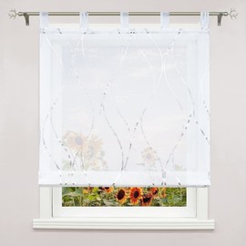 Delien Roman Blind Voile 1 Piece Curtains with Wave Pattern "Wogender Fluss" Stripes Transparent Rolls Kitchen Window Loop Roller Blind Modern Roman Curtain for Living Room with Loops W x H 140 x 150