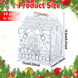 24 Set Christmas Gingerbread House Kit DIY Coloring Gingerbread House Kit Xmas Party Decor Christmas Craft Kit for Xmas Boy Girl Kid Holiday Fun Game Party Decoration Playtime 5.31x4.33x4.33In (White)
