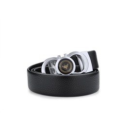 Ratchet Leather Belt for Men,Fashion Belt Men Automatic Buckle,with Elegant Gift Box, Silver 01, 28"-34" Waist Adjustable