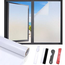Sesybuty Window Privacy Film with Free Installation Tools, Frosted Glass Static Cling Window Film Sun Blocking Decorative Window Frosting Tint for Home Office(Pure, 17.3 Inch X 6.5 Feet)
