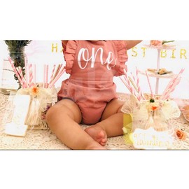 Shalofer Baby Girls One Year Old Outfits First Birthday Romper Cute Backless Ruffles Jumpsuit with Headband