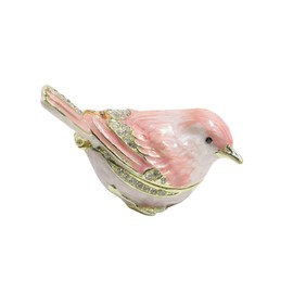 Furuida Mini Bird Trinket Boxes Hinge Hand-Painted Small Jewelry Box Enamel Decorative Unique Gift(Pink)