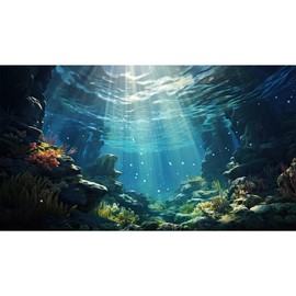 Riivvdise Underwater Aquarium Background Corals and Tropical Fish Terrarium Backdrop Rock Aquatic Plants Sunlight Rays Fish Tank Background Tank Aquarium Wallpaper Poster Decor 36x18in