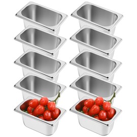 10 Pcs 1/9 Size 4 Inch Deep Hotel Pan Steam Table Pan Stainless Steel Metal Food Catering Tray Food Service Pans for Hotel, Restaurant, Buffet