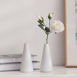 Glosoni 2-teiliges weißes, mattes Keramikvasen-Set, Bauernhaus-Dekoration, dekorative Vase, geeignet für Küche, Schlafzimmer, Büro, Wohnzimmer, Badezimmer und Esstischdekoration