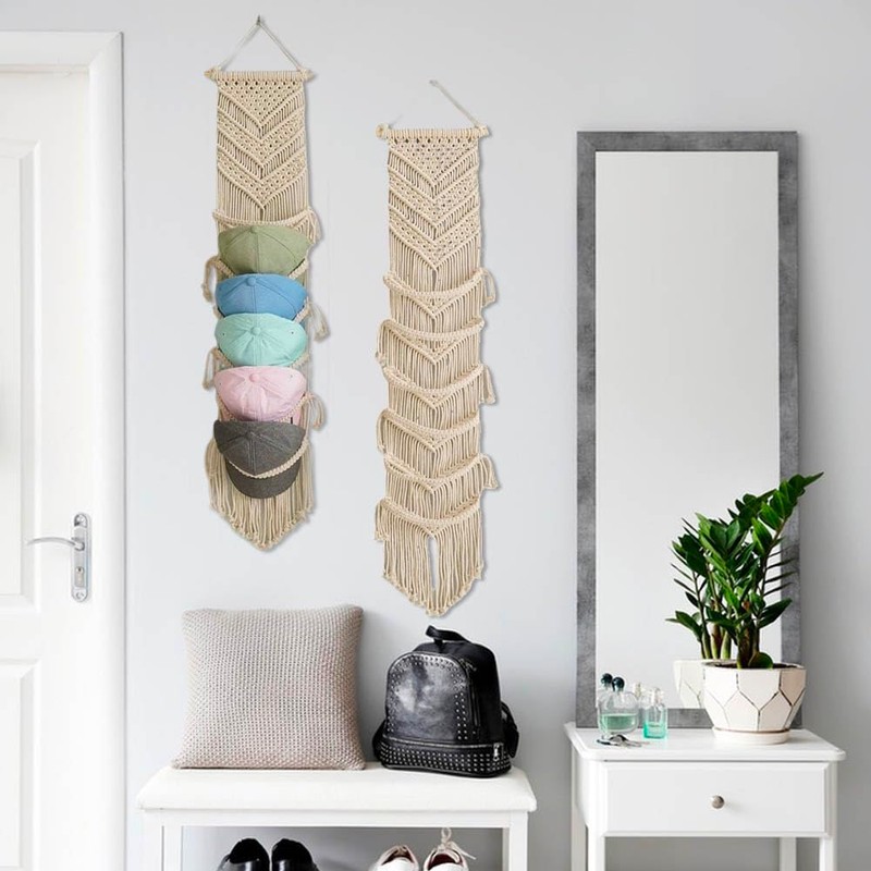 Macrame Cap Holder, Boho Hats Organizer for Baseball Caps, Hand