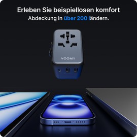Voomy Travel Adapter Worldwide, Universal Travel Plug with 1 USB-C, 2 USB-A, Socket Adapter Europe UK Mexico Australia Japan Thailand, Travel Adapter USA, Travel Plug Adapter Worldwide, Travel Adapter