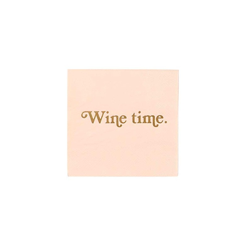 X&O Paper Goods Pink ''Wine Time'' Paper Cocktail Napkins, 20pc,
