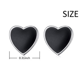Flyow 925 Sterling Silver Jewellery Heart Black Stud Earrings Stud Earrings for Women Gift, Sterling Silver
