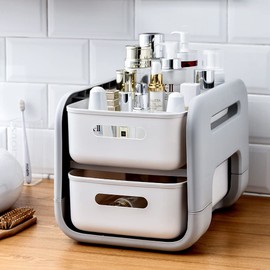 Makeup Organizer For Vanity, Double Layer Make Up Organizers And Storage, Makeup Storage Organizer, Cosmetics Organizer For Skincare, Apply To Bathroom Countertop And Bedroom Vanity Dresser (white)