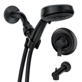 Moen Meena Matte Black Single Handle Modern Shower Faucet Set with Handshower and Tub Spout for Bathtub, Valve Included, 82618BL
