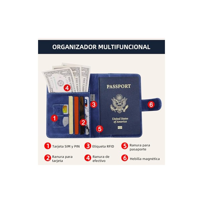 Fundas de Pasaporte con Bloqueo RFID, Porta Pasaporte de Cuero