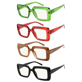 Reducblu 4 Pack Progressive Multifocus Reading Glasses for Women - Blue Light Blocking Readers +3.50