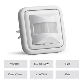 SEBSON® Motion Sensor Indoor Flush-Mounted LED Suitable for Wall Mounting IR Sensor Programmable UP Boxes 60 mm Cavity Box 68 mm Range 9 m/160°
