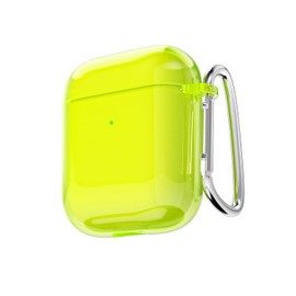 LoeoeL for Airpods Case Clear, Transparent Silicone Cute Girly Airpods 1st 2nd Generation Case with Keychain, Hard Shell Plastic Airpods Cover Accessories for Women Girls, Bright Neon Green Lime