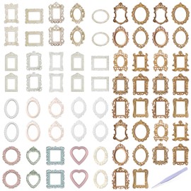 70 Stück Spitze Rahmen Scrapbook, Hohle Geprägt Foto Rahmen mit Pinzette, Mini Fotorahmen Scrapbooking Hohle Rahmen Scrapbook Papier Vintage Scrapbook Zubehör für DIY Scrapbooking