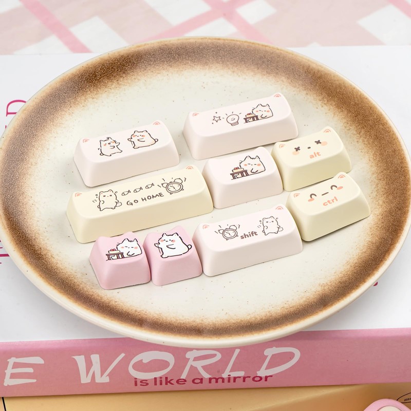 COOMICKEY Pink Keycaps 140 Keys Dye Sub Keycaps Mao Profile