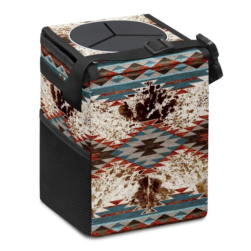 GACTIVITY Western Aztec Cow Print Collapsible Reusable Waterproof Car Trash