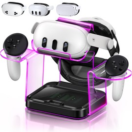 Kickdot Charging Dock for VR 3S/3/2 Headset with LED Indicator, VR 3 Headset Accessories Incl. Fast Charging Station, VR 3S Charger Adapter, 4x1100mAh Rechargeable Batteries