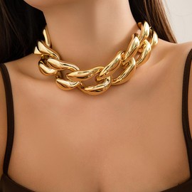 FULGNU Chunky Gold Choker Necklace for Women Trendy Cuban Link Necklace Statement Gold Chain Choker Street Style Hip Hop Jewelry Accessories for Her