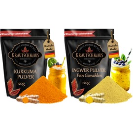 Krautschmaus Kurkuma & Ingwer Shot Gewrz Set je 120g von Krautschmaus | Ingwerpulver und Kurkumapulver, ideal fr Smoothies, Tee, Goldene Milch & Detox-Drinks | Superfood Duo fr gesunde Ern?hrung