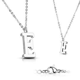 Bungsa Women's Necklace Letter A-Z in Silver or Rose Gold – Alphabet Necklace with Pendant – Stainless Steel – Necklace for Women, Children & Men – A B C D E F G H I J K L M N O P R S T U V W Z, Stainless Steel