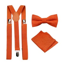 Men's Luxury Cotton Blend Bow Tie & Pocket Square and Braces Set (Burnt Orange Bow Tie and Pocket Square & Burnt Orange Braces)