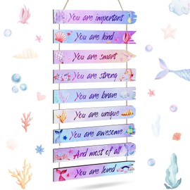 9 Pcs Watercolor Mermaid Wall Decor Inspirational Art Room l Decor Aesthetic Wooden Wall Hanging Sign Cute Room Decorations for Teens Bedroom Toddler (Mermaid)