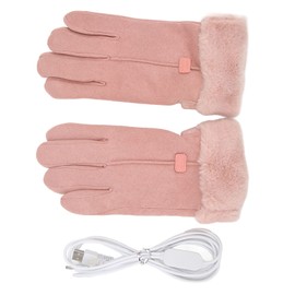 Pink USB Heating Gloves Hand Warmer Touch Screen Design Adjustable Temperature for Women Skiing Walking Riding