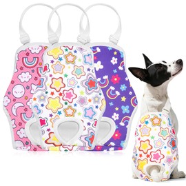 3Pcs Dog Period Pants Washable Dog Nappies Female for Season with Adjustable Suspender Pet Sanitary Pants for Incontinence Heat Post-Surgery (Star, M, count, 3)