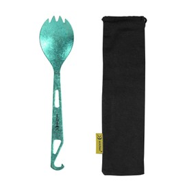 SILVERANT Titanium Spork, 6.4” Ulralight Long Utensil Bottleopener Spork with Crystallized Finish, For Camping, Hiking & Backpacking, Extra Strong, Durable & Lightweight - With Drawstring Case- Green