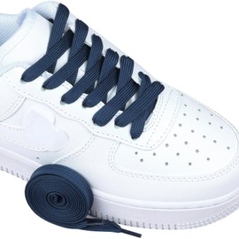 Olukssck 1 Pair Flat Shoe Laces for Sneakers, 2/5" Wide Athletic Shoelaces Navy Blue 48 inch(122cm)