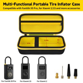 Case Compatible with Fanttik X9 Pro Portable Tire Inflator for Motorcycle, Also for Xiaomi Electric Air Compressor 2/ 1S, Inflate Bike Pump Box Hold Air Tube, Valve Adaptor, Charging Cable -Yellow