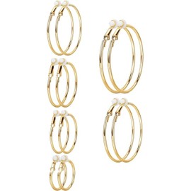 6 Pairs Women Girls Metal Large Hoop Earrings Different Sizes Non Piercing Earrings Set (Gold)
