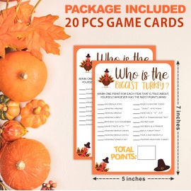 Thanksgiving Party Icebreaker Card - Who Is The Biggest Turkey -A Set of 20 Game Cards, Thanksgiving Dinner Game For Teens & Adults, Friendsgiving, Harvest, Holiday, Party Favor And Supplies - A01