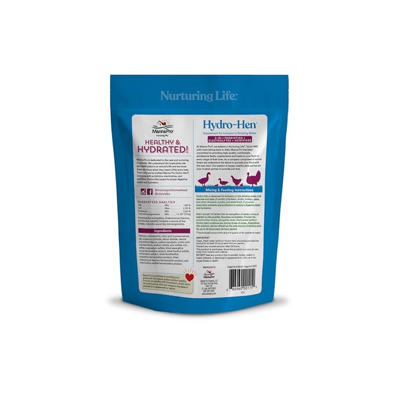 Manna Pro Hydro-Hen Poultry Electrolyte & Probiotic Supplement, Hydration Support
