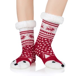 PONCEAU Fleece lining women slipper socks fluffy socks with gripper soft non-slip bed socks Christmas socks