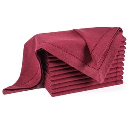 Palisa Cloth Dinner Napkins with Hemstitched Detailing & Mitered Corners Set of 12 (18x18 Inches) Burgundy - Cotton Reusable Dinner Napkins - Perfect for Weddings & Everyday Use