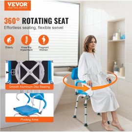 360 Degree Adjustable Swivel Shower Chair 300LBS Capacity Non-Slip Rotating Bath Seat Padded Elderly Disabled Shower Tub ChairColor: Default