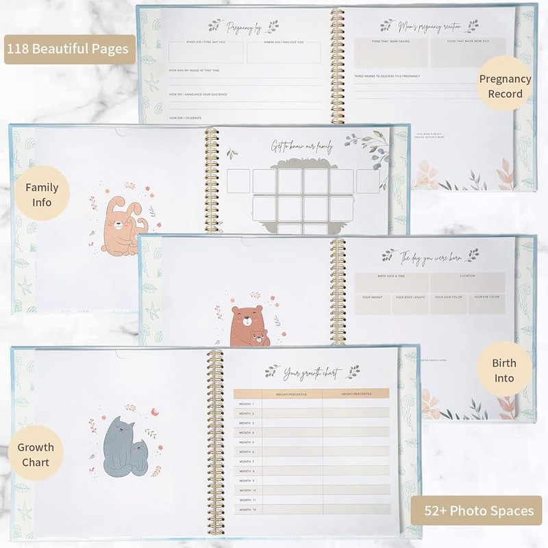Baby Memory Book Scrapbook Photo Album Pregnancy Diary Cute Animal