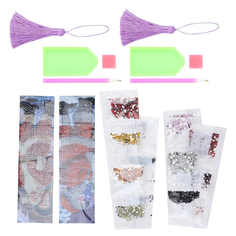 2 Set Diamond Bookmarks 5D DIY Painting Crystal Embroidery Tassel