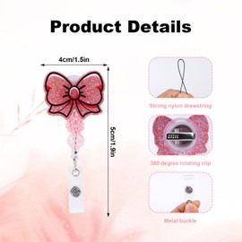 BOXOB Bow Nurse Badge Reel, Pink Cute Badge Reels ID Card Holder Sparkly Bow Retractable Clip Nursing Accessories & Gifts for Nurses Students RN LPN CNA MA Worker Office Teachers