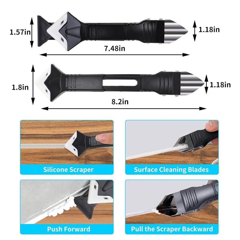 11Pcs Silicone Caulking Tools 3 in1 Grout Removal Tool(Stainless Steelhead)&Grout