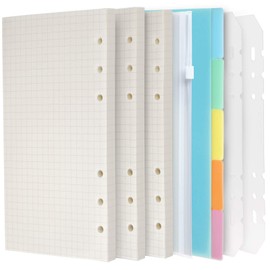 LEOBRO A5 Size Notebook Refill, Color Index, Zipper Pocket, Lifter Included, 0.2 inch (5 mm) Square, Cream Paper, 6 Holes, 135 Pieces, Notebook, Business Notebook, Loose Leaf
