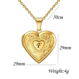 KunBead Jewelry Letter F Initial Picture Photo Heart Gold Locket Alphabet Name Birthday Pendant Necklace for Women Girls Stainless Steel