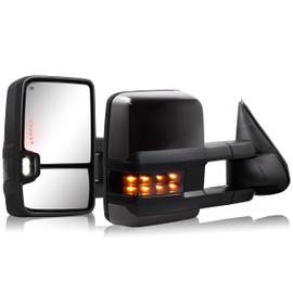 Towing Mirror for Silverado Sierra - Compatible with 2003-2007 Chevy Silverado GMC Sierra Tow Mirrors with Power Adjusted Heated Glass Turn Signal Light Backup Lamp (Painted Black 8555)