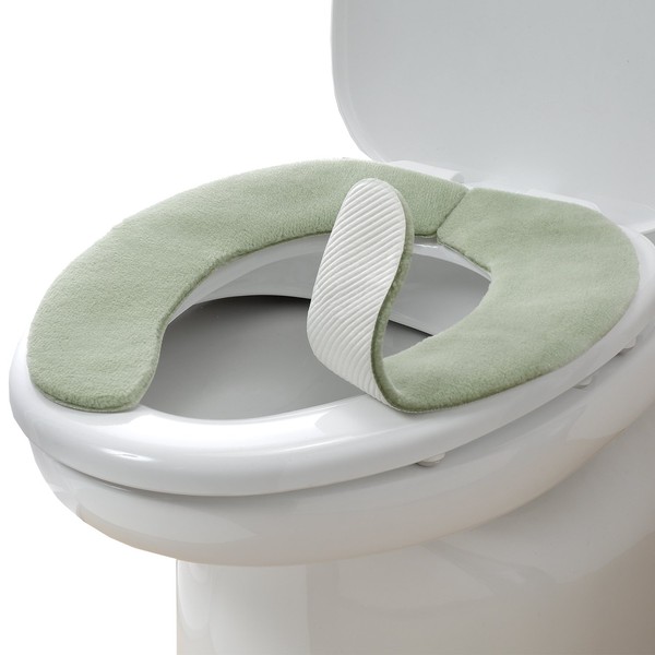 Sanko KC-69 Toilet Seat Cover, Non-Slip, Fluffy Type, Toilet Seat Cover, 0.4 inches (9 mm), Green, Just Place and Stick