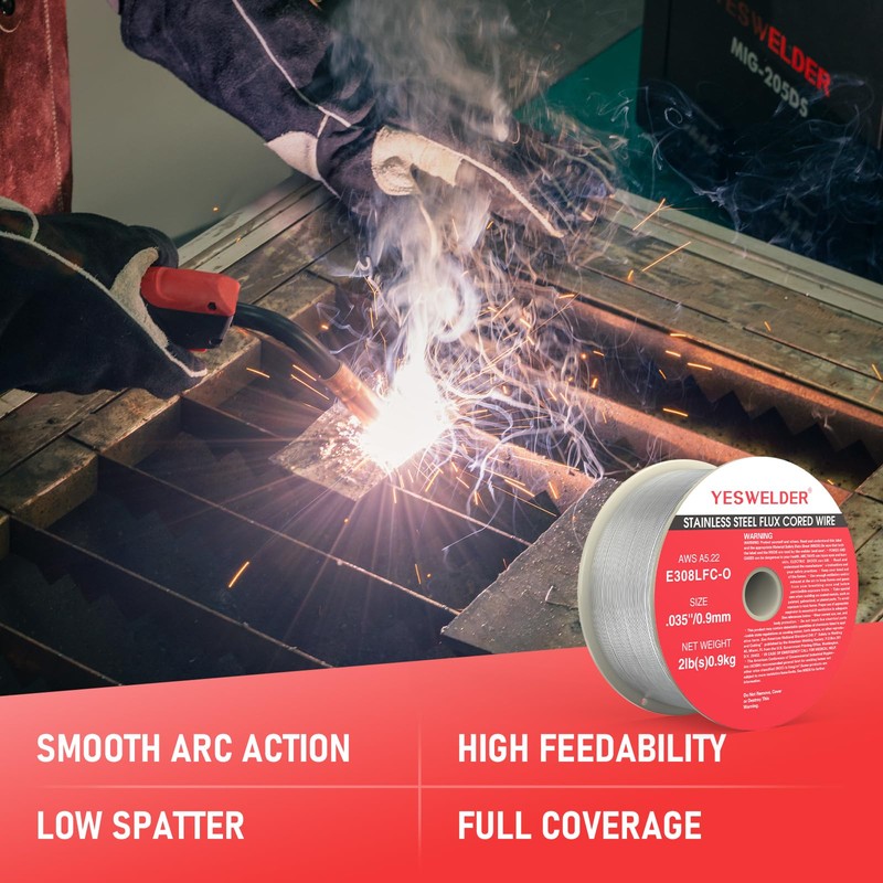 YESWELDER Stainless Steel Flux Cored MIG Welding Wire, E308LFC-O .035-Diameter,